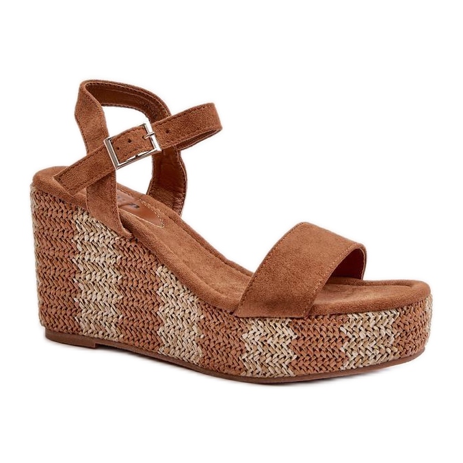 Sandali con zeppa da donna con treccia Camel marrone