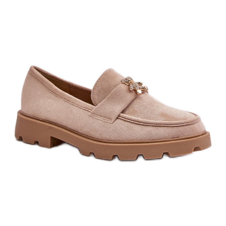 Mocassini da donna in camoscio beige con orsetto