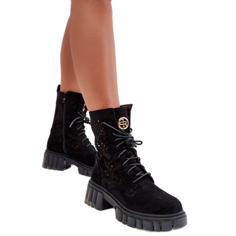 Stivaletti traforati da donna neri nero