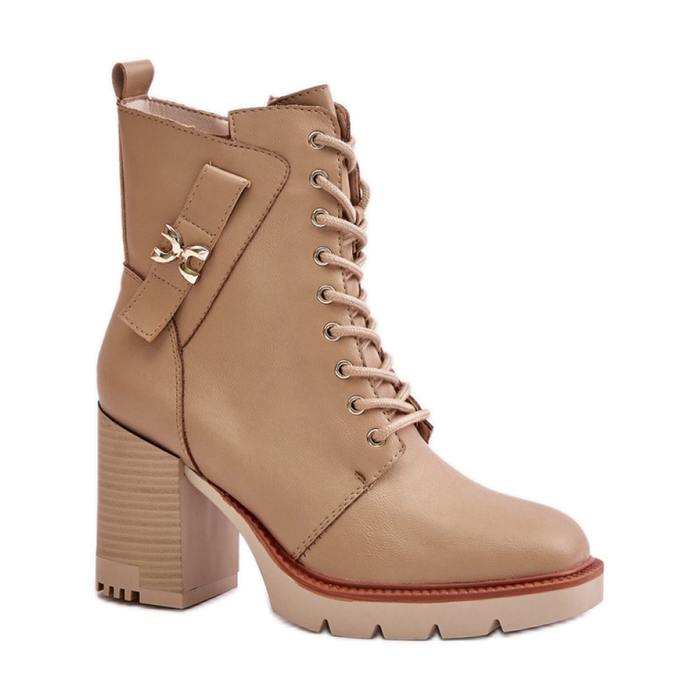 Stivaletti da donna beige con tacco stabile
