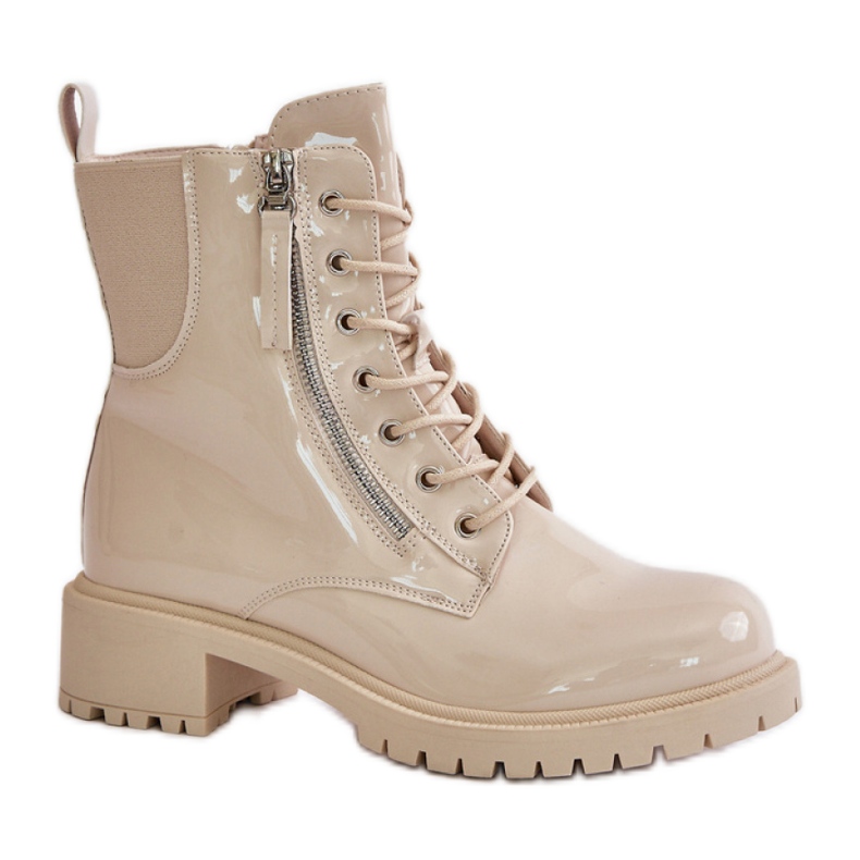 Lavoratori con cerniera laccati beige e isolati