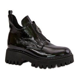 Stivaletti da donna in pelle con decorazione Zazoo Black nero