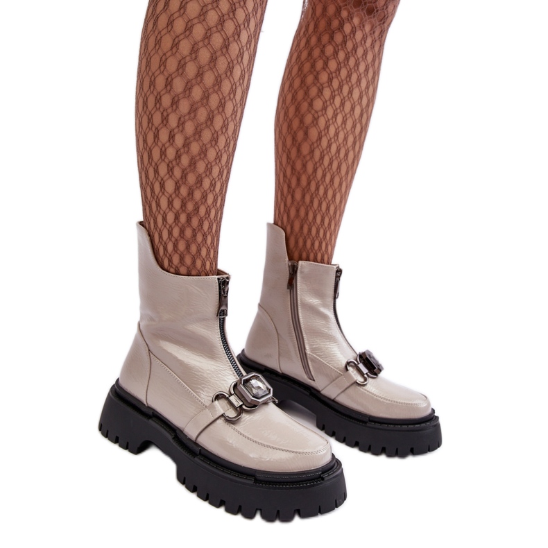 Stivaletti bassi da donna Lacca Grigio Chiaro