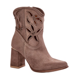 Lewski Stivaletti da donna con tacco alto Beige Scuro e tomaia traforata