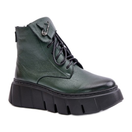 Zazoo Stivali da donna con plateau verde scuro