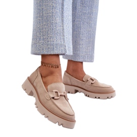 Mocassini da donna in camoscio con decoro beige