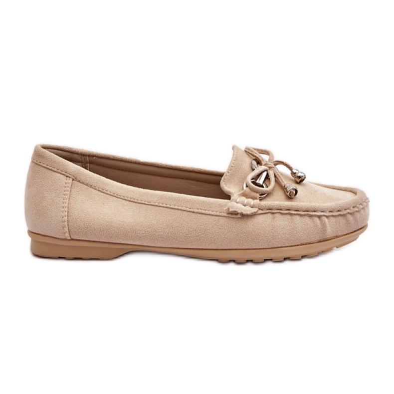 Mocassini da donna in camoscio con decoro Beige