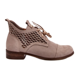 Zazoo Stivaletti da donna beige con tomaia traforata