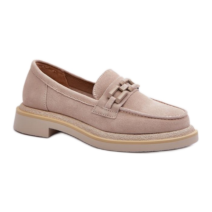 S.Barski Mocassini da donna beige con decorazione su tacco piatto