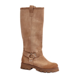 Lewski Stivali da donna dal beige in pelle scamosciata naturale