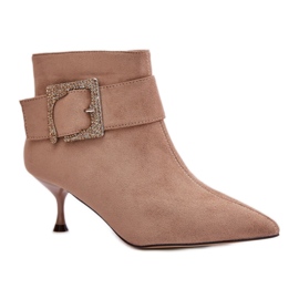 Stivaletti da donna con tacco alto e fibbia decorativa Beige