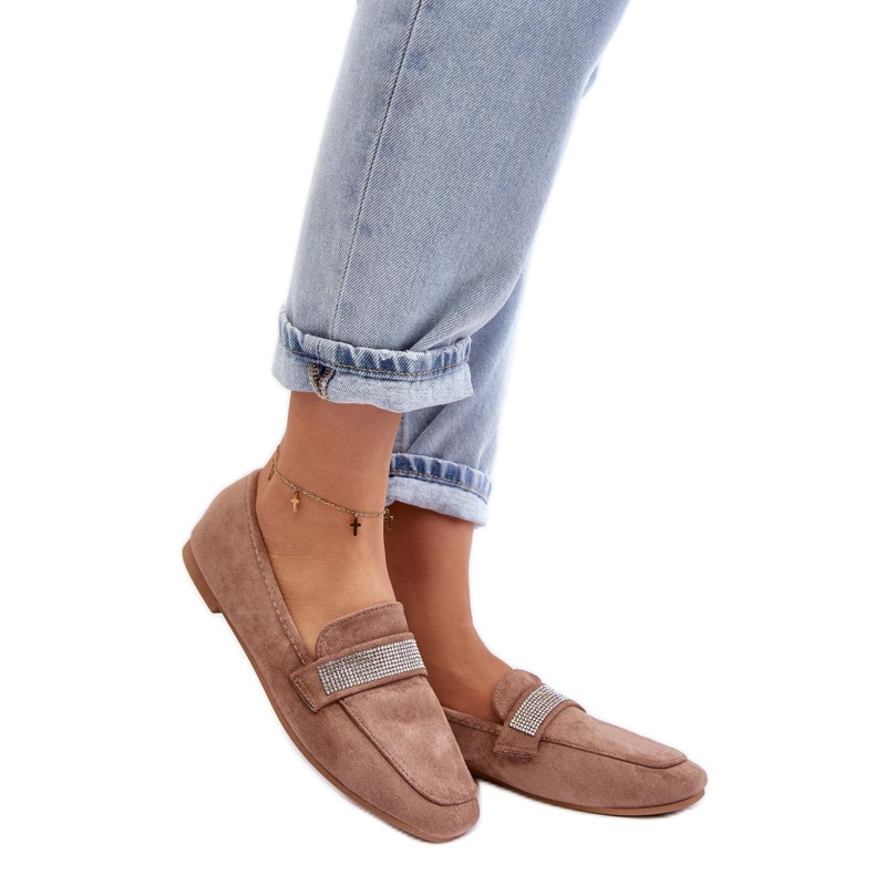 Mocassini da donna con strass Marrone