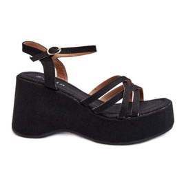 Sandali con plateau e zeppa da donna Nero