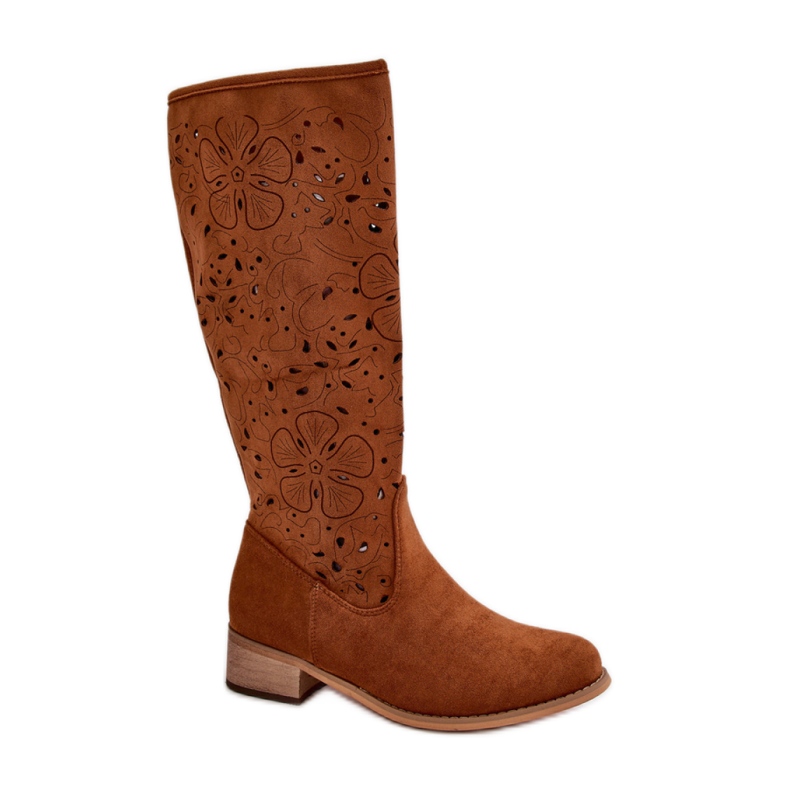 Stivali traforati da donna color cammello marrone