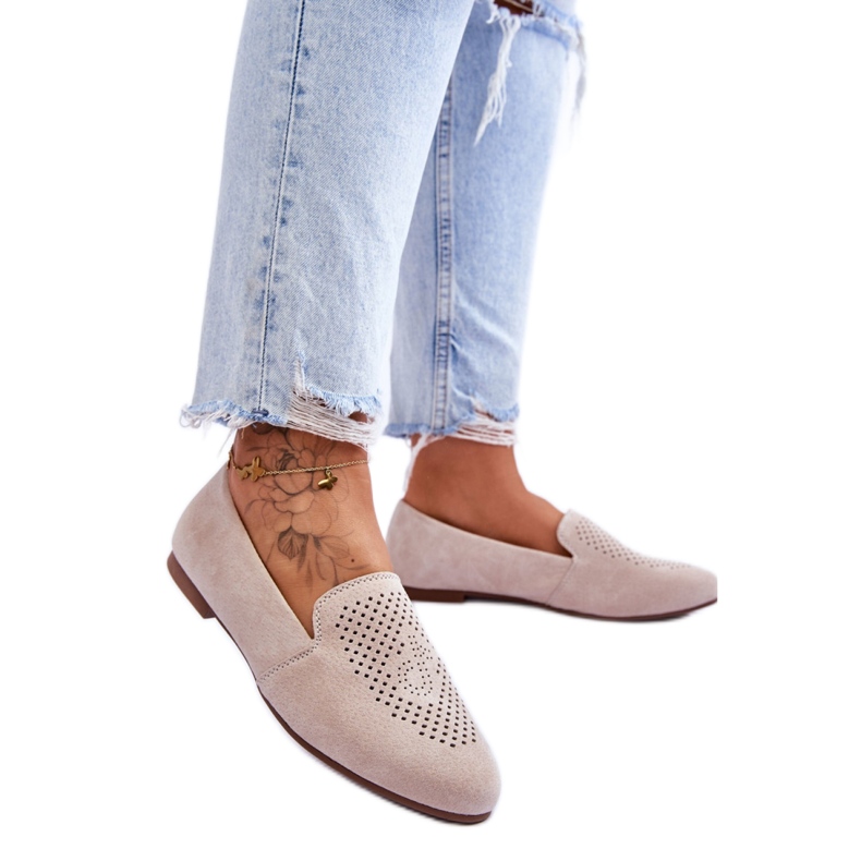 Mocassini da donna in camoscio beige