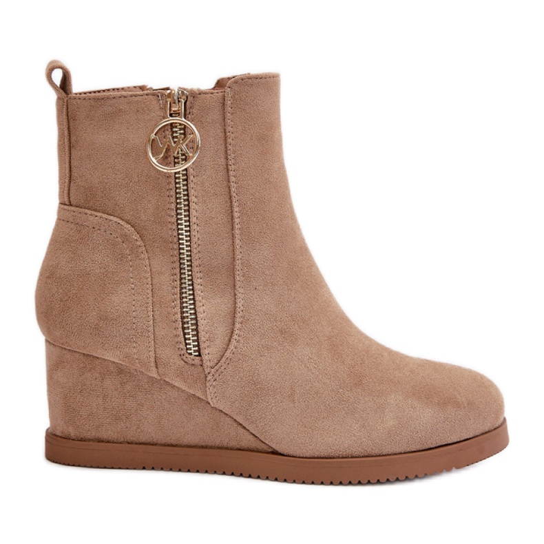 Stivali con zeppa da donna in camoscio Beige scuro