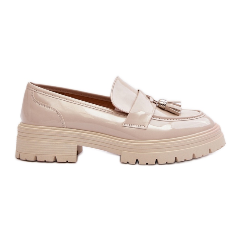 Mocassini con frange in vernice beige