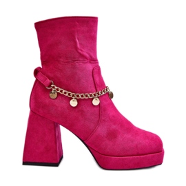 Stivaletti In Camoscio Con Tacco Più Spesso, Fucsia rosa