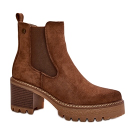 Stivaletti da donna con tacco in camoscio marrone
