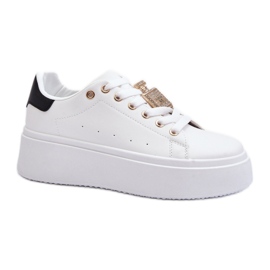 Scarpe sportive da donna con decorazione in oro LA279P, bianche bianca