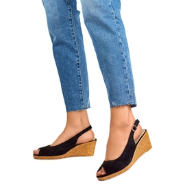 Sandali con zeppa da donna GD-FL653B, neri nero