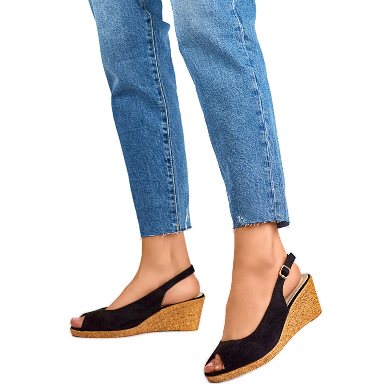 Sandali con zeppa da donna GD-FL653B, neri nero