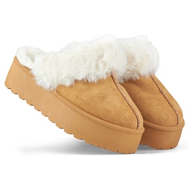 Pantofole da donna con pelliccia 81366-2-C cammello marrone