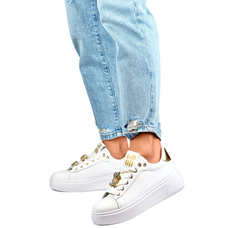 Scarpe sportive da donna con orsetto EV392-1GO bianche bianca
