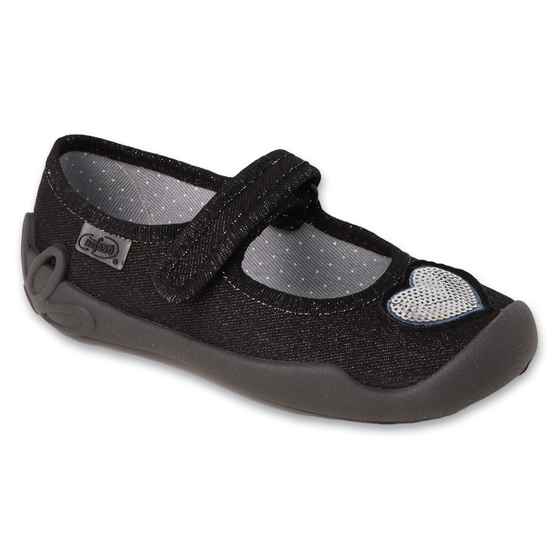 Pantofole per bambini Befado con velcro, decorate con un cuore, 114X538, nere nero