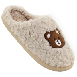 Ciabatte da casa da donna con orsetto, beige Unisoft 6625