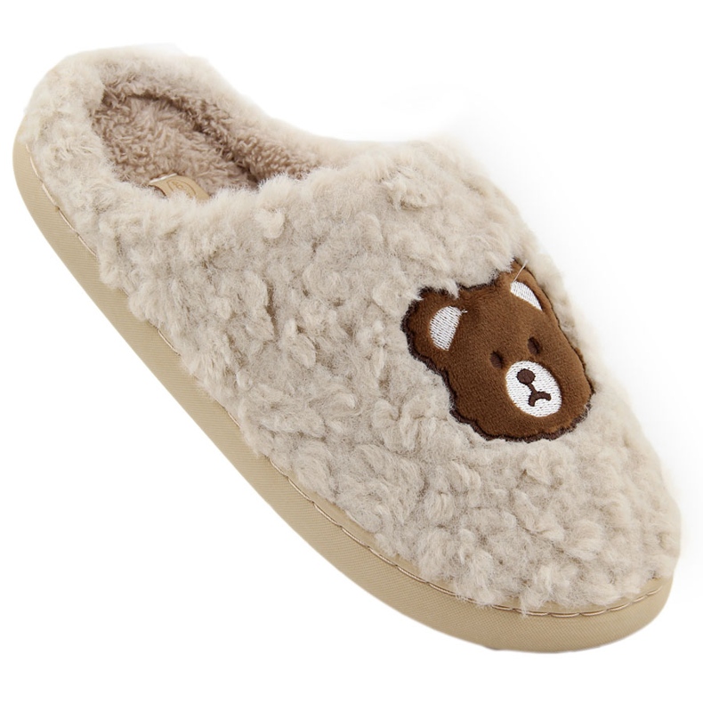 Ciabatte da casa da donna con orsetto, beige Unisoft 6625