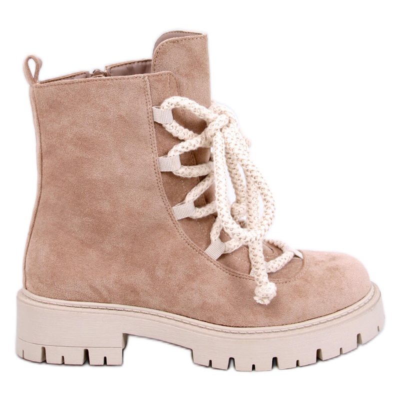 Stivaletti stringati Smiless Khaki con lacci spessi beige