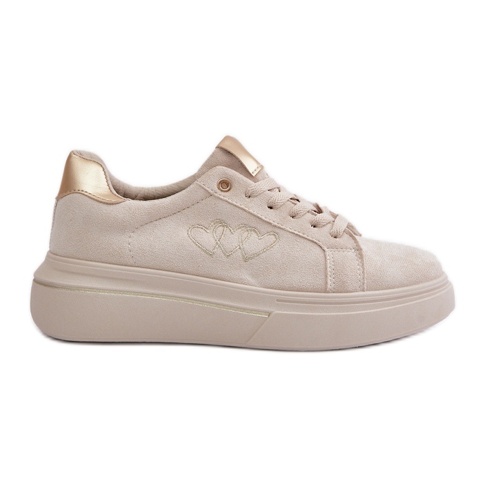 Sneaker da donna sulla piattaforma con cuori beige