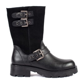 Stivaletti da donna in pelle nera con plateau decorati con strisce Sergio Leone nero