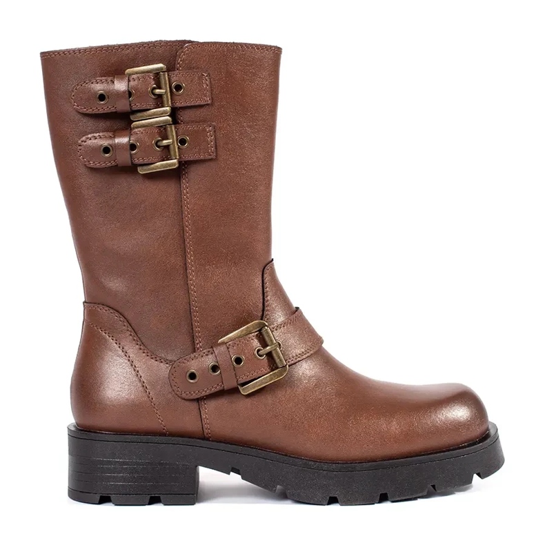 Stivaletti da donna in pelle marrone con plateau decorati con strisce Sergio Leone