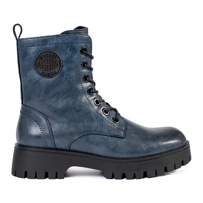 Stivaletti da donna in pelle stringata blu navy sulla piattaforma Sergio Leone