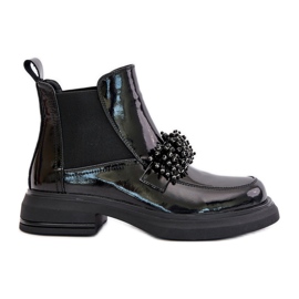 Stivaletti in pelle verniciata con decorazione, slip-on isolanti, Solimav nero