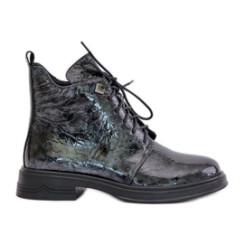 S.Barski Stivali verniciati in pelle da donna, caldi, con cerniera, D&amp;A LZ42-042, nero e grigio