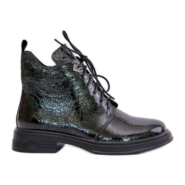 S.Barski Stivali verniciati in pelle da donna, caldi, con cerniera, D&amp;A LZ42-042, verde scuro