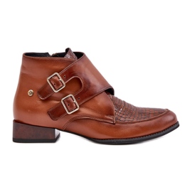 Stivali in pelle con tacco basso con fibbie Maciejka 06696-02 Marrone