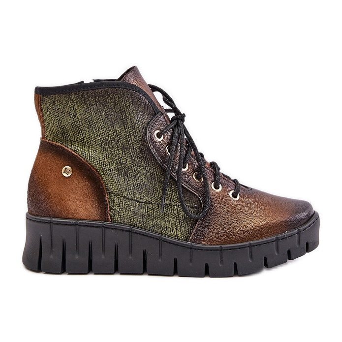 Stivaletti con zeppa e plateau in pelle Maciejka 06702-09 Verde e Oro