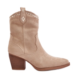 Stivali da cowboy con tacco alto realizzati in eco pelle scamosciata, Narinae beige chiaro