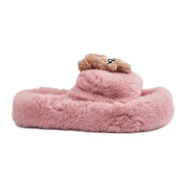 Pantofole Da Donna In Pelliccia Con Orsetto, Rosa Romania