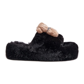Pantofole Da Donna In Pelliccia Con Orsetto, Nero Romania