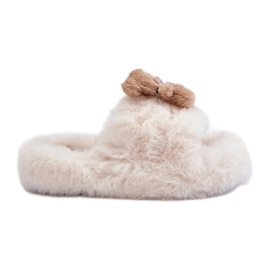 Pantofole in pelliccia da donna beige con orsacchiotto Romania