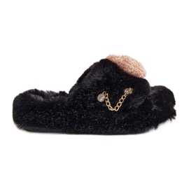 Pantofole Da Donna In Pelliccia Con Orsetto Ed Elementi Decorativi, Interno Nero