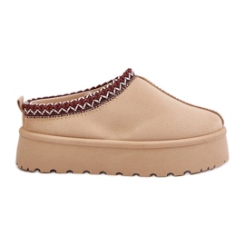 Stivali da neve bassi da donna con ricamo sulla piattaforma Narirya beige chiaro