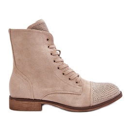 Stivali con tacco piatto decorato, eco suede, caldo Ellieo beige chiaro