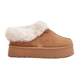 Doposci con tomaia bassa con pelliccia sul plateau Eco suede Camel Neathoria marrone