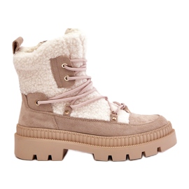 Stivali Di Montone Merilana Beige Con Pelliccia
